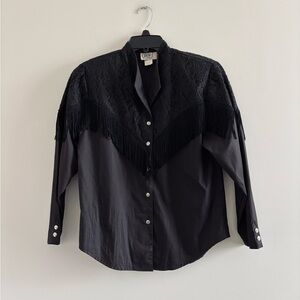 VTG Circle T Button Up Top Black Fringe Lace Women S Cowgirl Western Nashville